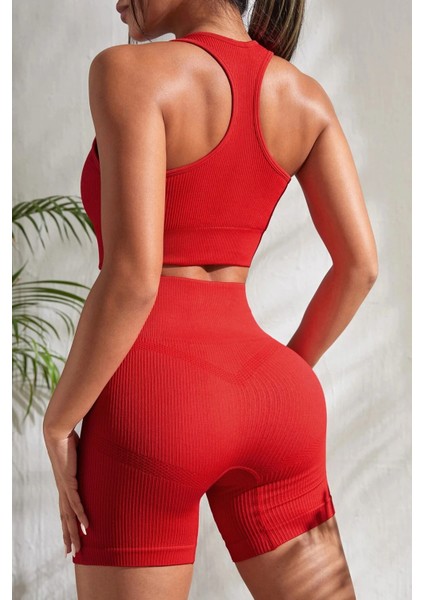 Kadın Kırmızı Yüksek Bel Çapraz Sırt Detaylı Şortlu Gecelik Takım indirimleri