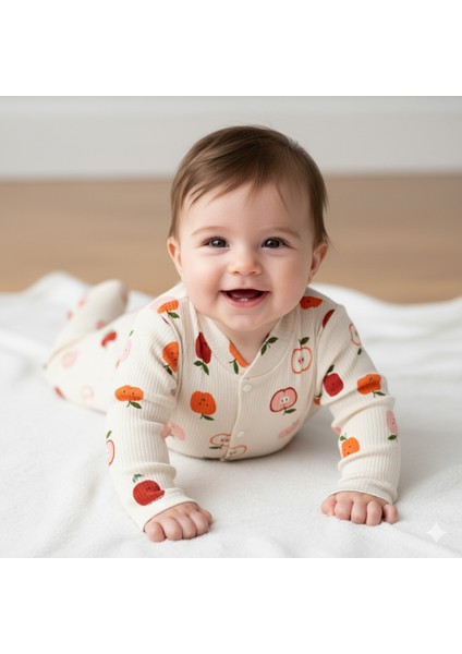 Kız Bebek Erkek Bebek Yenidoğan Pamuklu 0-6 Ay Elma Desenli Patikli Bebek Tulumu
