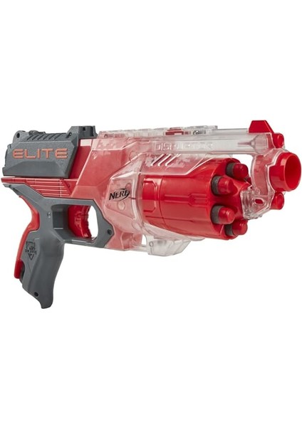 Elite Disruptor Blaster, 6-Dart Davul, 6 Elite Dart, Hızlı Ateş, Yarı Saydam Kırmızı