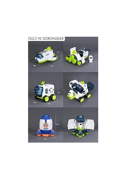 Sürtmeli Astronotlu Uzay Arabası Uzay Roketi Uzay Mekiği 3 Lü Uzay Istasyonu Araçları Seti modelleri