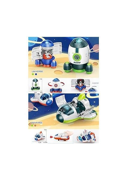 Sürtmeli Astronotlu Uzay Arabası Uzay Roketi Uzay Mekiği 3 Lü Uzay Istasyonu Araçları Seti indirimleri