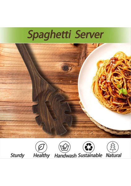QuirkyQuar Ceviz Ahşap Spagetti Makarna Sunucusu Uzun Saplı Ahşap Makarna Kaşığı Dişli Makarna Çatalları Ceviz Ahşap Pişirme Aletleri (Yurt Dışından) fırsatları