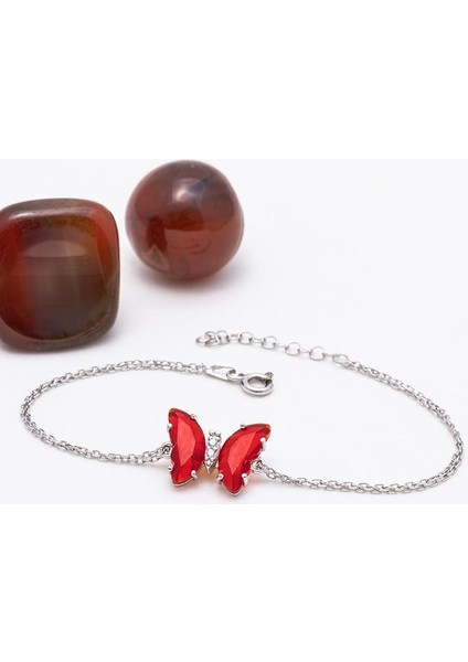 Kırmızı Taşlı Kelebek Gümüş Bileklik fırsatları