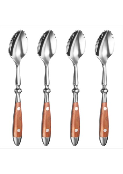 QuirkyQuar Greyfurt Kaşıkları, 4pcs Tırtıklı Greyfurt Kaşık, Paslanmaz Çelik 18/8 Meyve Kaşığı Kivi Kaşık Ahşap Saplı (Yurt Dışından)