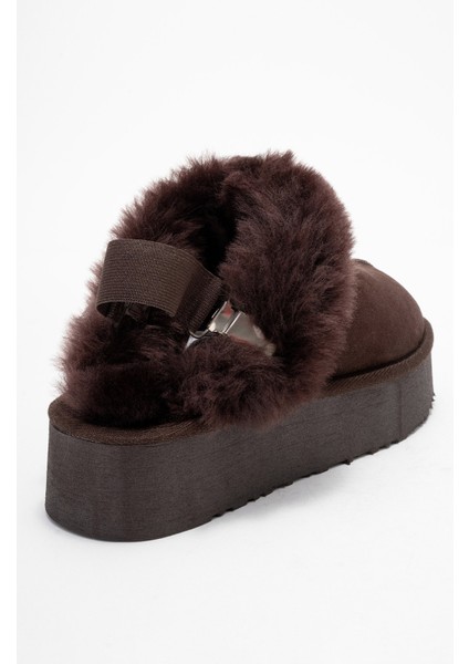 Olessa Kahverengi Deri Süet Kadın Kürklü Terlik indirimleri