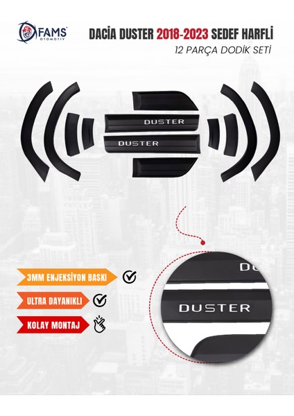 Dacia Duster Uyumlu 2018-2024 Enjeksiyon Baskı Düz Dodik seti 12 parça Yazılı (SEDEF KROM HARFLER) fiyatları