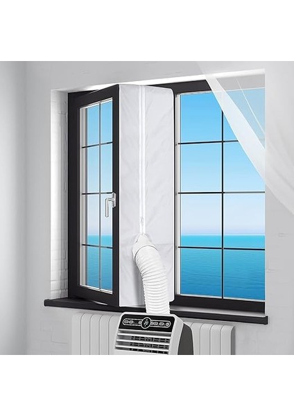 Klima Pencere Contası, 300 cm Taşınabilir Kit Tüm Mobil Klimalar Için Evrensel Pencere Conta, Çift Fermuarlı, Kolay Montajlı, Beyaz