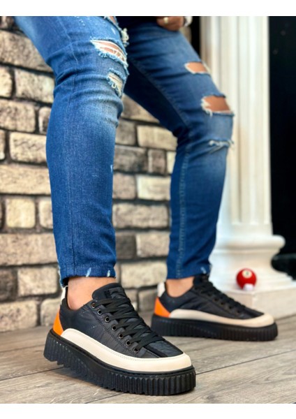 ET0801 Yüksek Taban Siyah Paraşüt Kumaş Turuncu Cilt Detaylı Erkek Ayakkabı fırsatları