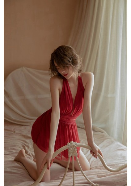 Kadın Bordo Sırtı Açık Beli Dantelli Gecelik Takım indirimleri