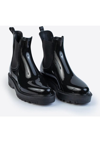 Kadın Parlak Chelsea Yağmur Botu –kalın Taban Bot