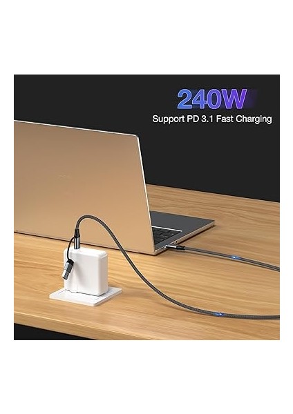 USB C Kablosu 240W 0.2m, USB 3.2 Gen2 Kablosu [pd Hızlı Şarj ve 20GBPS Veri Senkronizasyonu ve 4K@60Hz], USB A/c–usb C Kablosu, iPhone 15 iPad Pro/air MacBook Galaxy S23 Için Tip C modelleri