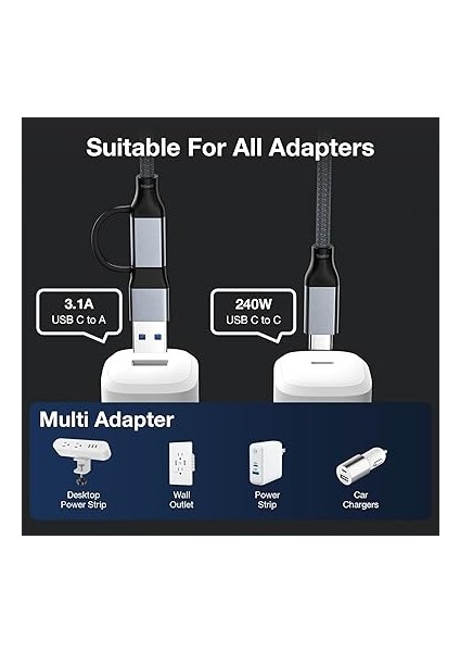 USB C Kablosu 240W 0.2m, USB 3.2 Gen2 Kablosu [pd Hızlı Şarj ve 20GBPS Veri Senkronizasyonu ve 4K@60Hz], USB A/c–usb C Kablosu, iPhone 15 iPad Pro/air MacBook Galaxy S23 Için Tip C fırsatları
