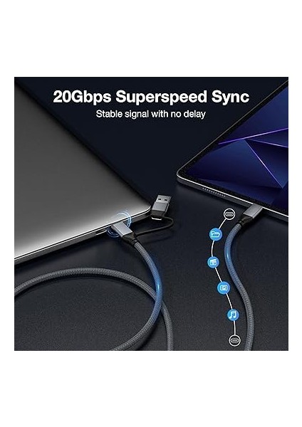 USB C Kablosu 240W 0.2m, USB 3.2 Gen2 Kablosu [pd Hızlı Şarj ve 20GBPS Veri Senkronizasyonu ve 4K@60Hz], USB A/c–usb C Kablosu, iPhone 15 iPad Pro/air MacBook Galaxy S23 Için Tip C indirimleri
