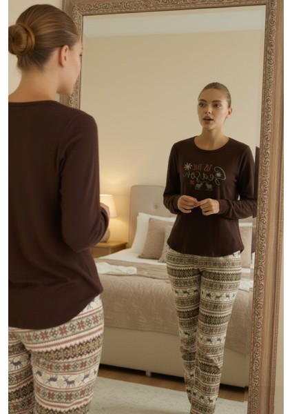 Kadın Bisiklet Yaka Düğmesiz Bilekler Lastikli/jogger Yumuşak Termal Kışlık Pijama Takımı modelleri