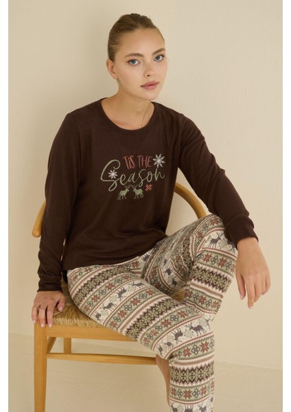 Kadın Bisiklet Yaka Düğmesiz Bilekler Lastikli/jogger Yumuşak Termal Kışlık Pijama Takımı indirimleri