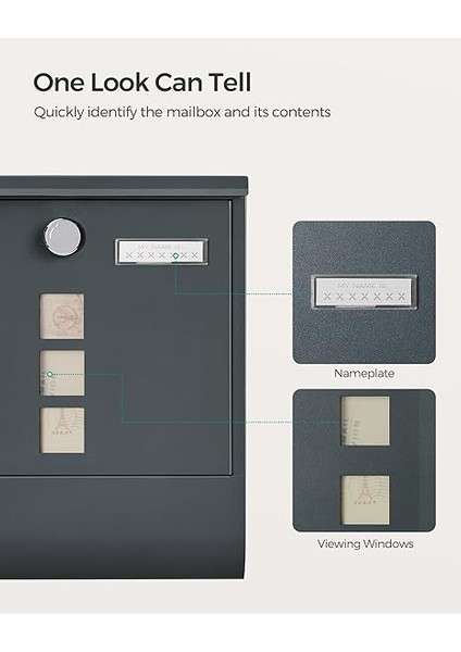 Posta Kutusu, Mektup Kutusu, Bakır Silindirli Kilit, Döner Kapaklı Pencere, Isim Etiketi, Gazete Bölmesi, Kolay Montaj, 10 x 30,8 x 33,8 Cm, Antrasit, GMB20AG indirimleri