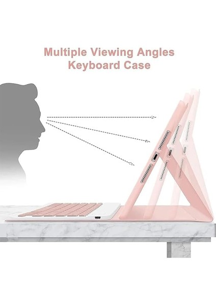 iPad Air 13 Inç (M3/2025, M2/2024) iPad Pro 12,9 Inç 6th/5th/4th/3. Nesil (2022/2021/2020/2018), Manyetik Çıkarılabilir Alman Qwertz Klavye, Kalem Tutuculu ve Fareli, Pembe modelleri