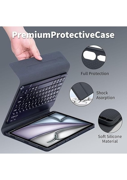 iPad Air 13 Inç (M3/2025, M2/2024) iPad Pro 12,9 Inç 6th/5th/4th/3. Nesil (2022/2021/2020/2018), Manyetik Çıkarılabilir Alman Qwertz Klavye, Kalem Tutuculu ve Fareli, Pembe fırsatları