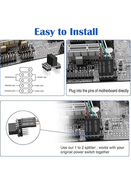 Masaüstü Bilgisayar Güç Anahtarı Güç Kaynağı Kablosu, Harici Pc Power Button Uzatma Kablosu, Bilgisayar Anakartı Için On Off Reset Anahtarı (2 M, Siyah) fırsatları
