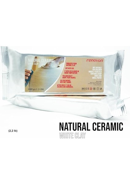Seramik Kil Hamuru, Beyaz 1000 Gr(1 Kg) Fırınlamaya Gerek Olmayan Güzel Sanatlar Figür Heykel Modelleme Oyun ve Montessori Sınıfları Için Toksik Olmayan Doğal Kil fırsatları