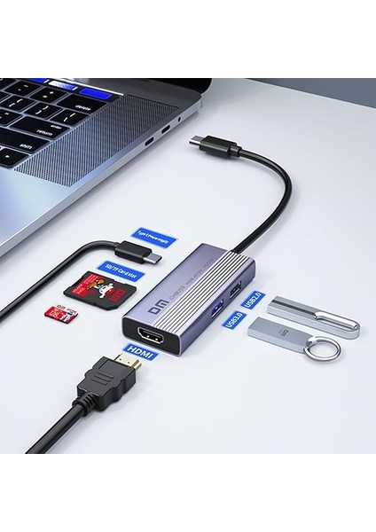 CHB059 Type-C To 4K HDMI 2*usb-A Pd 60W Sd ve Micro Sd Kart Okuyucu Çoklayıcı Hub modelleri