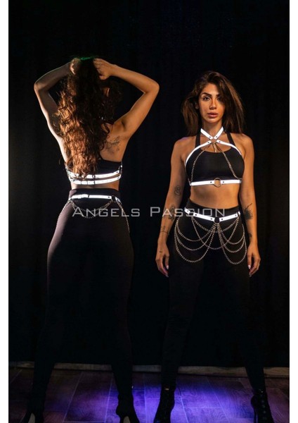 Karanlıkta Yansıyan Reflektörlü Zincirli Harness Takım, Dancewear, Partywear - APFT1365