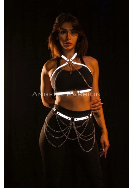 Karanlıkta Yansıyan Reflektörlü Zincirli Harness Takım, Dancewear, Partywear - APFT1365 fiyatları