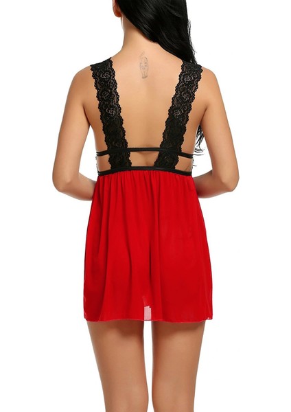 Kadın Kırmızı Dantelli Sırtı Açık Gecelik modelleri