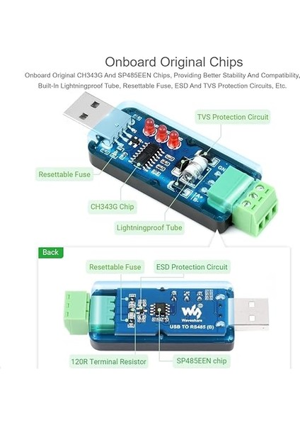 Orijinal CH343G ve SP485EEN 300BPS ~ 3 Mbps Baud Hızı Dahili Lightningproof Tüp, Sıfırlanabilir Sigorta, Esd ve Tvs Koruma Devreleri ile RS485 Dönüştürücü Endüstriyel USB fırsatları