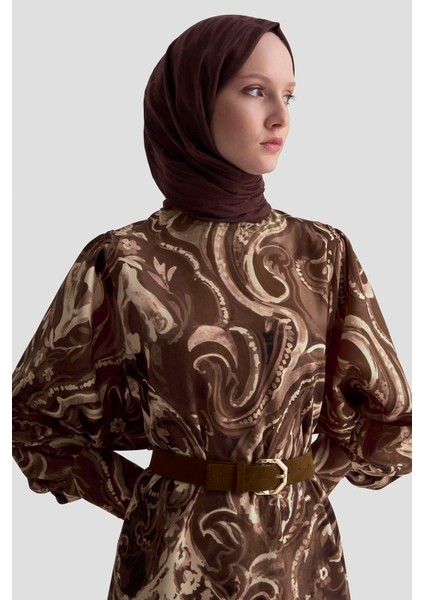 Desenli Elbise 25K9127 Camel fiyatları