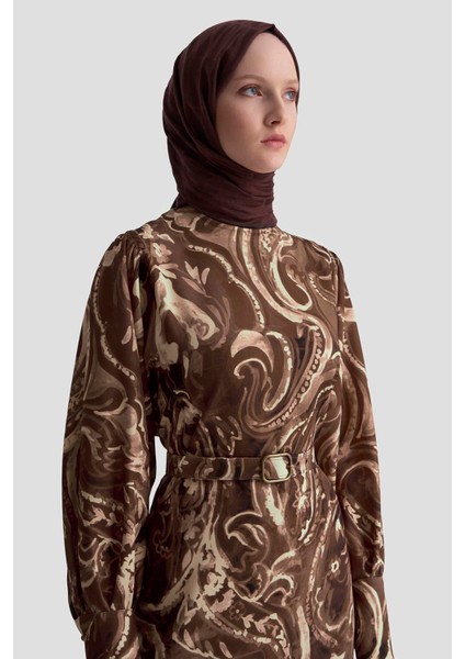 Desenli Elbise 25K9127 Camel modelleri