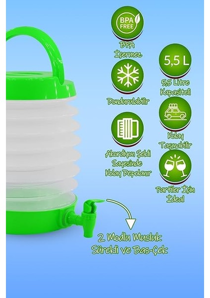 Musluklu Katlanır Su Bidonu Outdoor Akordiyon Kamp Su Kovası Çeşme Piknik Damacana Içecek Şişesi (Yeşil) fiyatları