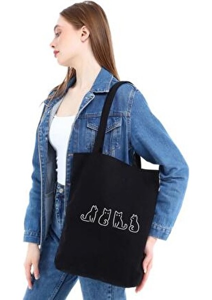 Minik Kediler Baskılı Siyah Kanvas 35x40 cm %100 Doğal Pamuk indirimleri