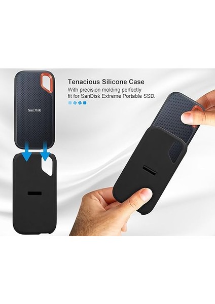 Silicone Taşıma Çantası Için Sandisk Extreme Portable SSD 500GB 1tb 2tb 4tb 8tb External Solid State Drive, Silikon Koruyucu Kılıf Için Sandisk Ssd, Seyahat Poşeti Depolama Çantası, Siyah fiyatları