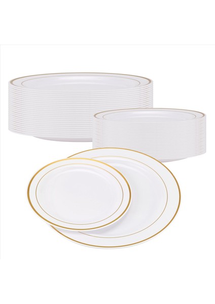 QuirkyQuar Altın Plastik Tabaklar - 25 Akşam Yemeği Tabakları ve 25 Salata Tabakları Parti Plastik Tabaklar Parti Için Tek Kullanımlık Tabaklar (Yurt Dışından) modelleri