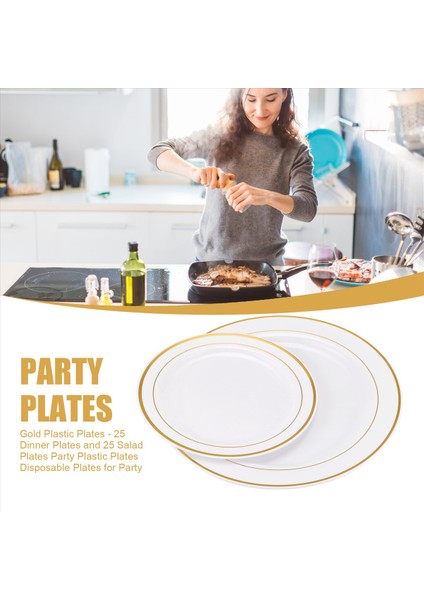 QuirkyQuar Altın Plastik Tabaklar - 25 Akşam Yemeği Tabakları ve 25 Salata Tabakları Parti Plastik Tabaklar Parti Için Tek Kullanımlık Tabaklar (Yurt Dışından) fırsatları