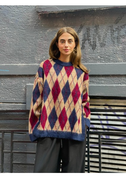 Şardonlu Tüylü Baklava Dilim Triko Kazak Kadın Camel fiyatları