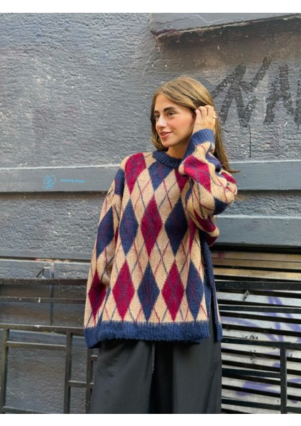 Şardonlu Tüylü Baklava Dilim Triko Kazak Kadın Camel fırsatları