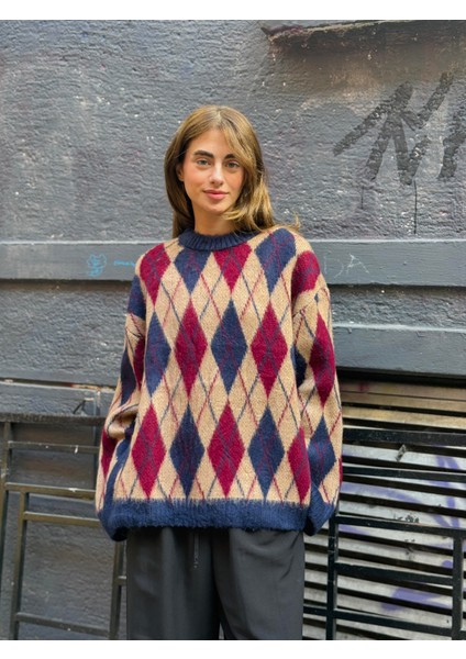 Şardonlu Tüylü Baklava Dilim Triko Kazak Kadın Camel indirimleri