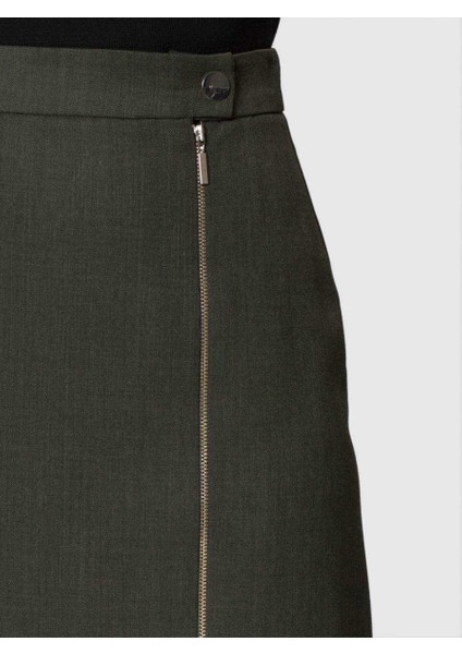 Fermuar Detaylı Yün Midi Boy Etek Siyah Haki K1815027_023 fırsatları