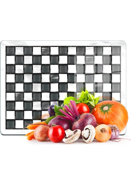 Cam Kesme Tahtası ve Sunumluk Mackenzie Siyah Beyaz 20X30 cm