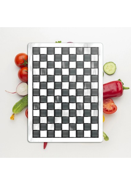 Cam Kesme Tahtası ve Sunumluk Mackenzie Siyah Beyaz 20X30 cm modelleri