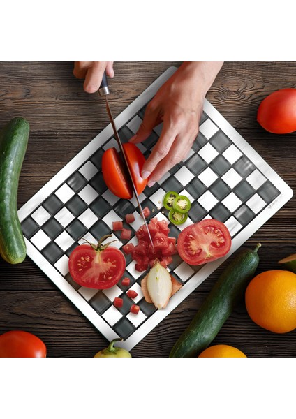 Cam Kesme Tahtası ve Sunumluk Mackenzie Siyah Beyaz 20X30 cm fırsatları