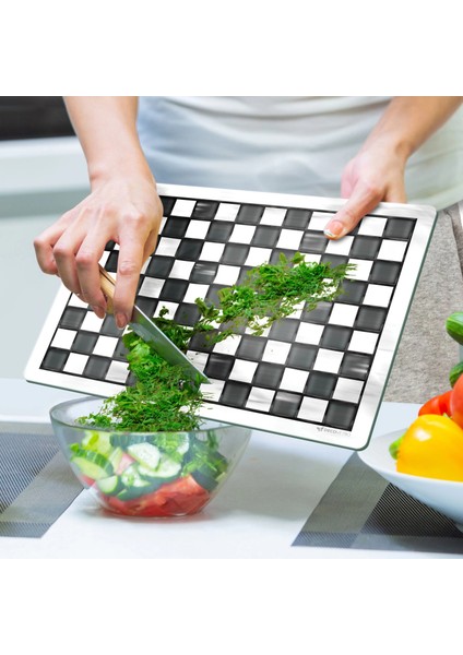 Cam Kesme Tahtası ve Sunumluk Mackenzie Siyah Beyaz 20X30 cm indirimleri