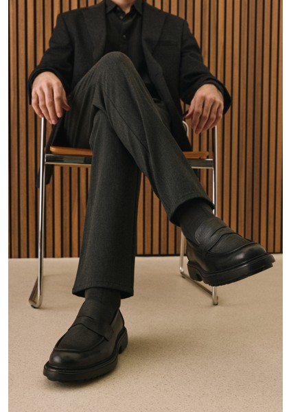 , Erkek Hakiki Deri Ayakkabı 153986Z4337 Siyah