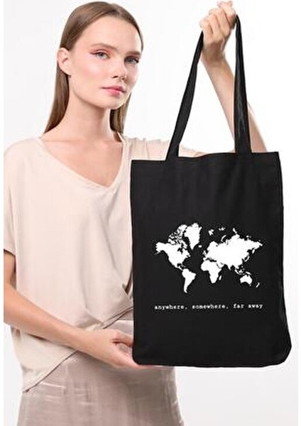 Anywhere Somewhere Baskılı Siyah 35x40 cm Doğal Pamuk Malzeme fiyatları