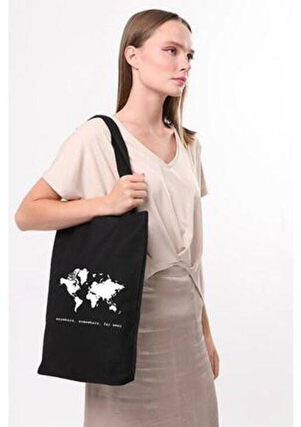 Anywhere Somewhere Baskılı Siyah 35x40 cm Doğal Pamuk Malzeme modelleri