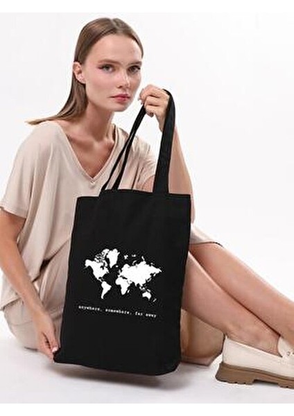 Anywhere Somewhere Baskılı Siyah 35x40 cm Doğal Pamuk Malzeme fırsatları