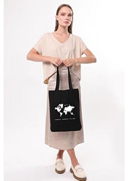 Anywhere Somewhere Baskılı Siyah 35x40 cm Doğal Pamuk Malzeme indirimleri