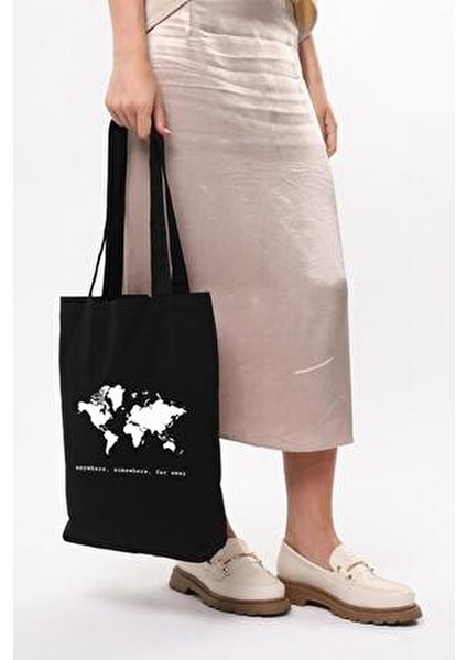 Anywhere Somewhere Baskılı Siyah 35x40 cm Doğal Pamuk Malzeme